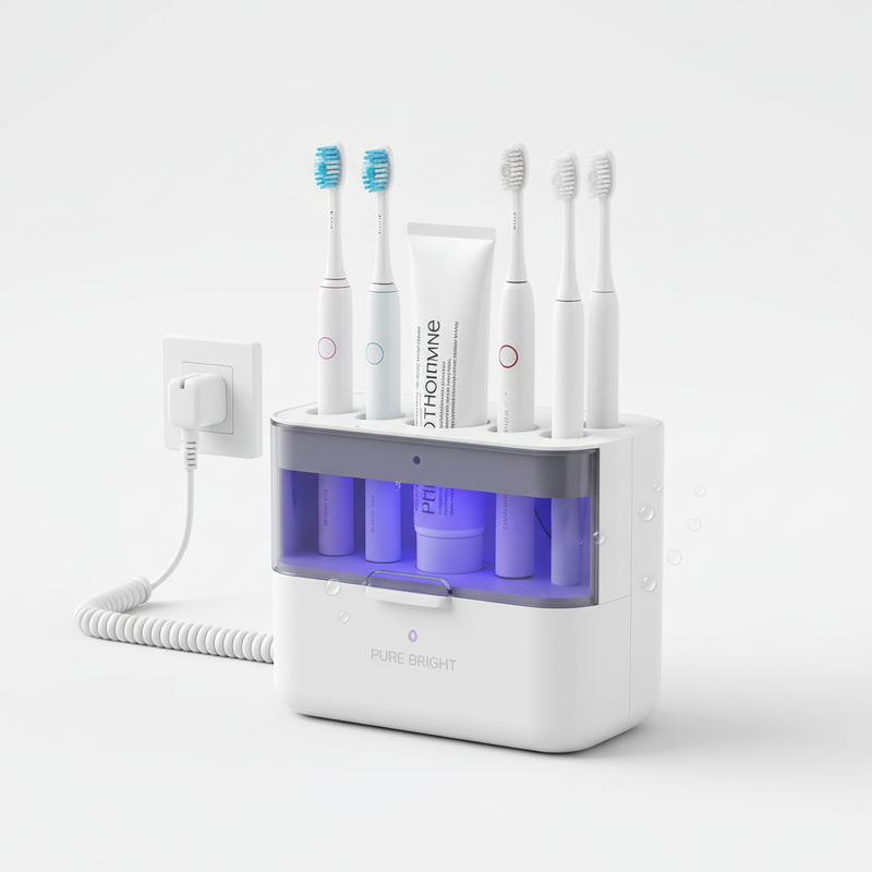 UV Toothbrush Sanitizer organizer in white with UV light technology