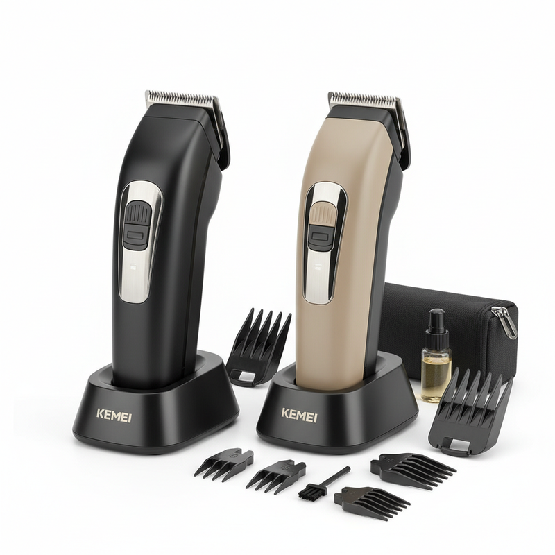 Kemei Professional Hair Clipper Set in black and tan variants