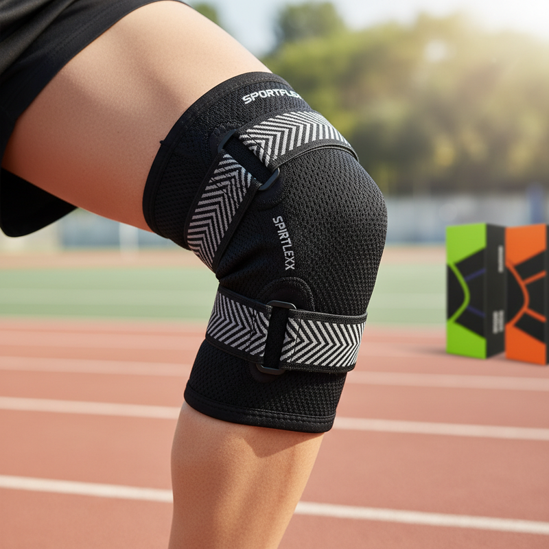Men's Compression Knee Brace for Sports and Fitness in black with pressurized strap